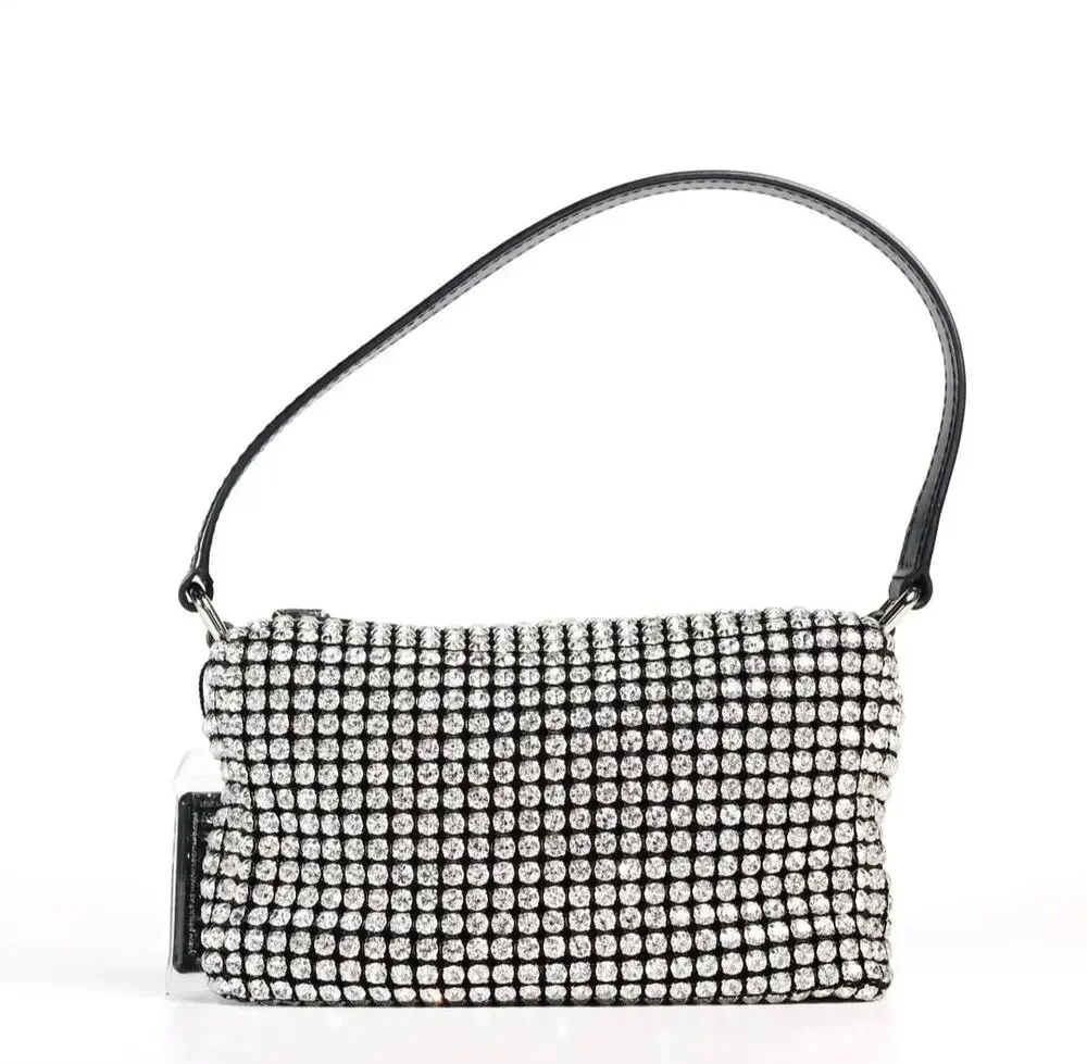 Alexander Wang Heiress Pouch in Crystal Mesh with a Black Leather Top Handle